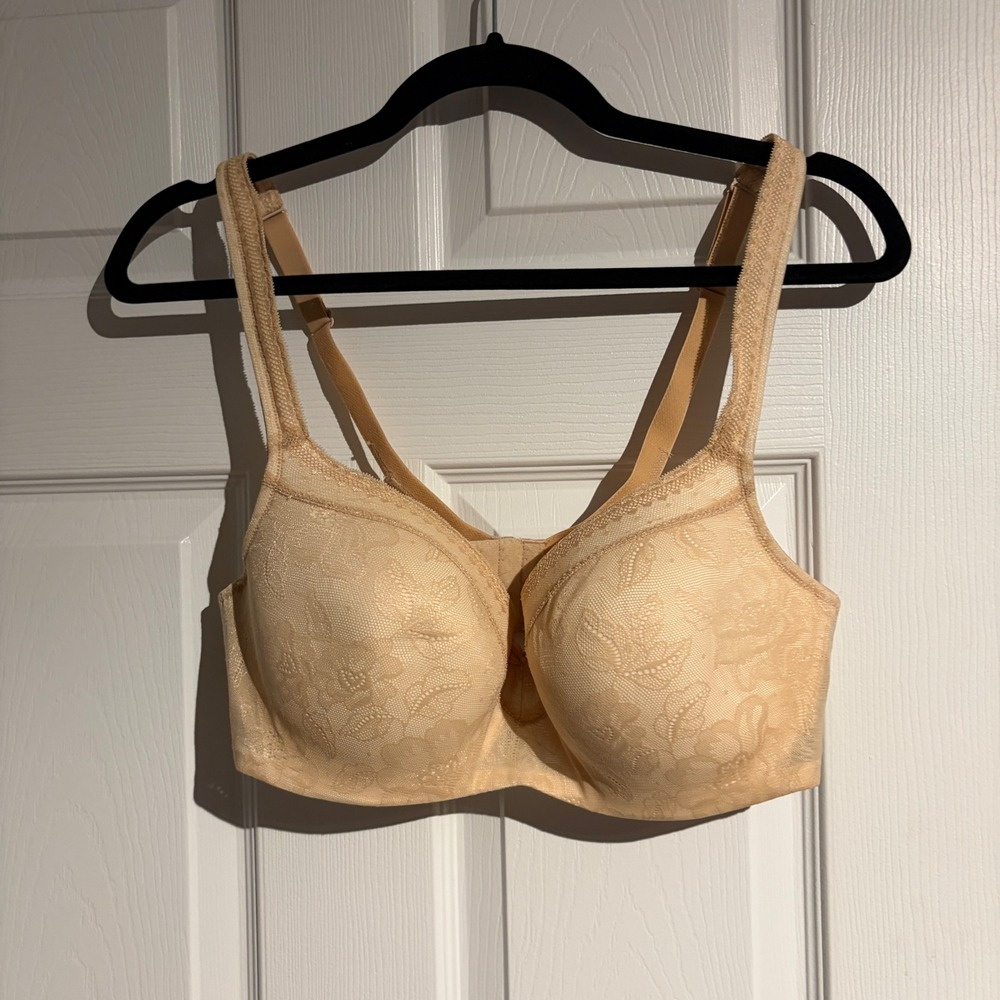 Cacique Tan Nude Floral Lace Full Coverage Underwire Bra Size 38D Padded